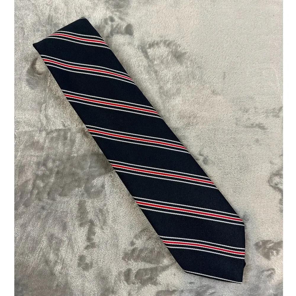 Vintage Anderson Little Tie Navy Blue Red Diagonal Stripe Classic Preppy